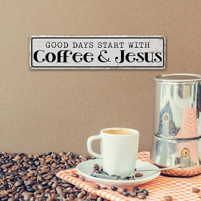Coffee Signs for Coffees Station Decor, Good Days Start with Coffee & Jesus, Vintage Metal Tin Sign for Home Kitchen Garage Cafe Decor, Coffees Lover Gifts, Decorative Metal Wall Signs 15.8x4 Inches - Image 6
