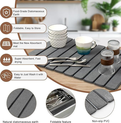 Stone Drying Mat for Kitchen Counter,24"x16" Large Dish Drying Mat,Stone Bath Mat,Quick Drying Fast Absorbent Diatomaceous Drying Matt Kitchen Counter for Dishes Bottles Cups Bathroom Any Countertop - Image 4
