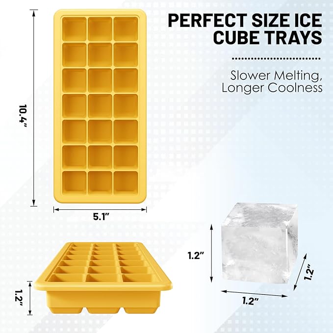 Silicone Ice Cube Trays 3Packs, Easy Release Ice Cube Molds with Lid, Freezer Stackable Ice Maker for Whiskey, Baby Food, BPA Free (2, Yellow) - Image 2