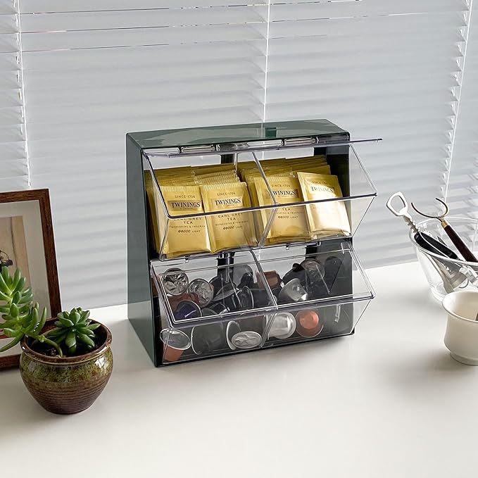 Large Coffee and Tea Organizer with Lid, Plastic Creamer Holder for Coffee Bar, Coffee Accessories Storage Box for K Cups, Coffee Pod, Sugar Bags, Drinking Straw (White) - Image 8