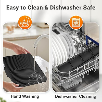 Silicone Dish Drying Mat for Kitchen Counter, Dish Drying Pad, Non-Slip Drain Pad with Built-in Drain, Heat Resistant Stone Drying Mat - Image 5
