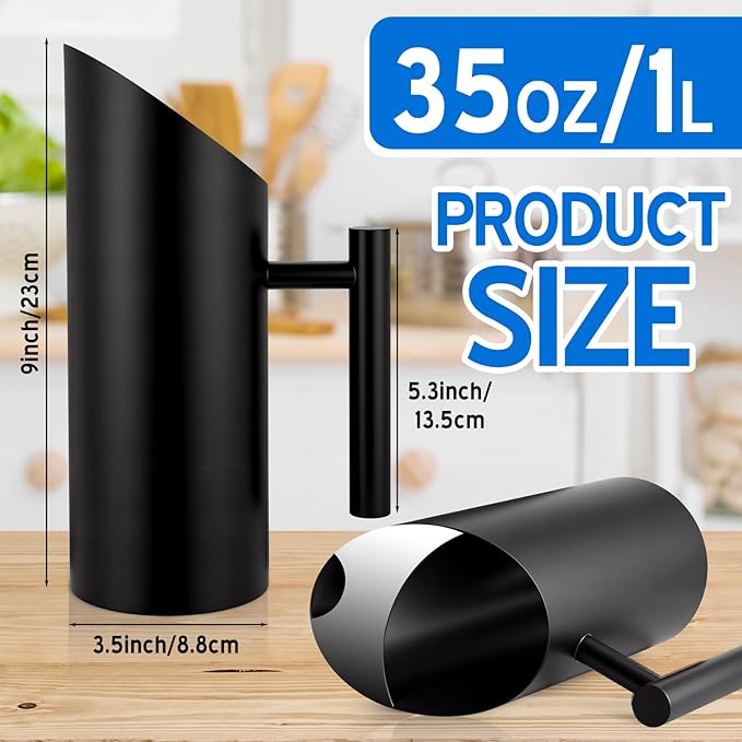 Funnymoom 3 Pack 35oz/1.0l Stainless Steel Water Pitcher Modern Metal Pitcher with Ice Guard Black Carafe Drink with Handle or Iced Hot Drink Tea Juice Coffee Beer - Image 2