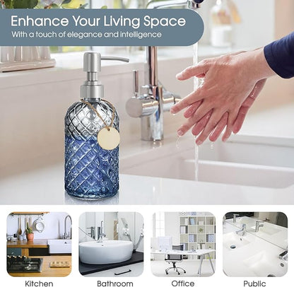 Gem-Patterned Glass Soap Dispenser with Rust Proof Stainless Steel Pump-13 oz Liquid Hand Soap Dispenser for Kitchen & Bathroom,Great for Lotions, Essential Oil, Liquid Soaps-Gray - Image 5