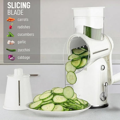 Zulay Kitchen Rotary Cheese Grater 5 Blade Cheese Shredder - Manual Hand Crank Cheese Grater With Reinforced Suction & 5 Interchangeable Drums - Easy to Use, Vegetable Chopper Round Mandoline Slicer - Image 5
