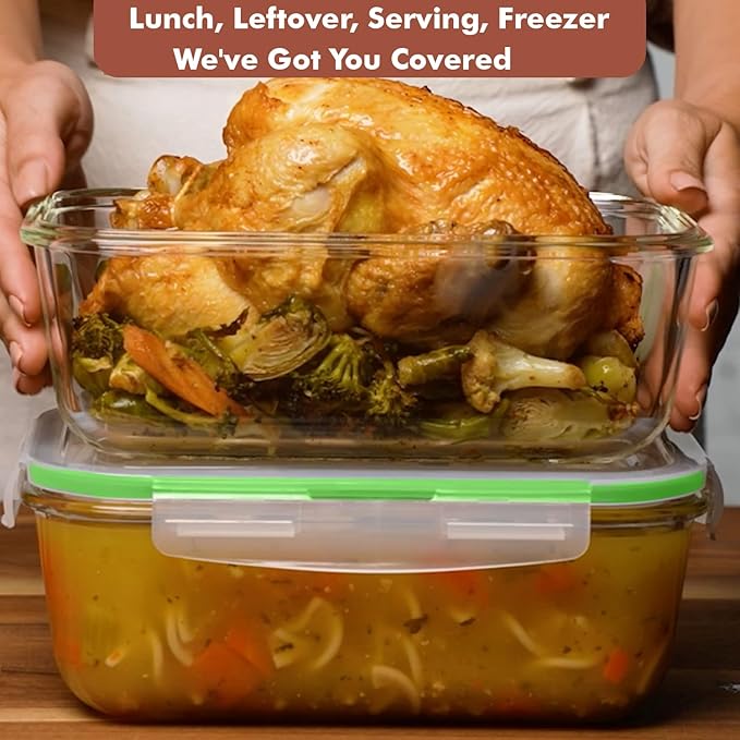 Razab 4 PC 1860ml / 63 Oz / 8 Cups Large Glass Food Storage Containers with Lids - Glass Meal Prep Containers for Roasting & Storing Leftover, Lunch Container with Lids, Microwave & Oven Safe - Image 2