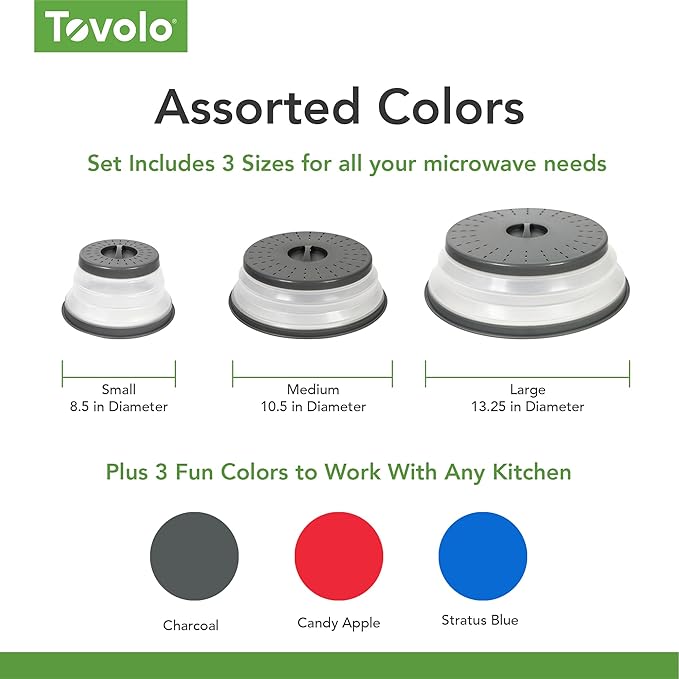 Tovolo Microwave Splatter Cover for Food, 3-Pack (Candy Apple Red) - Collapsible & Vented Silicone Splatter Guard Lid - Microwave Plate & Dish Cover with Handle - BPA-Free Kitchen Gadget for Meal Prep - Image 5
