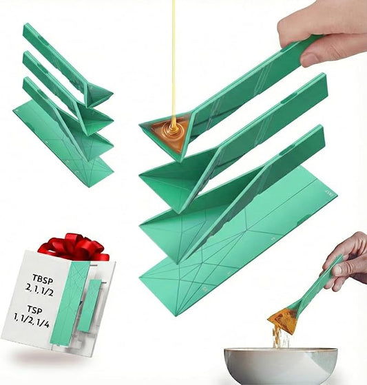 POLYGONS - Original Flat 3-in-1 Folding Measuring Spoons | 2 Spoons fold into 6 Sizes | Magnetic | DuraBend Tech lasts 100k+ folds | LeakProof for Wet & Dry | Gift Packaging | Baking/Cooking (Green) by Polygons