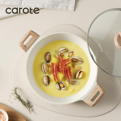 CAROTE Nonstick Stock Pot with Lid Soup Pot, 4 Quart with Lid, Casserole Super Easy to Clean Non Stick Cooking Pot Cookware PFOA Free, White Granite - Image 5