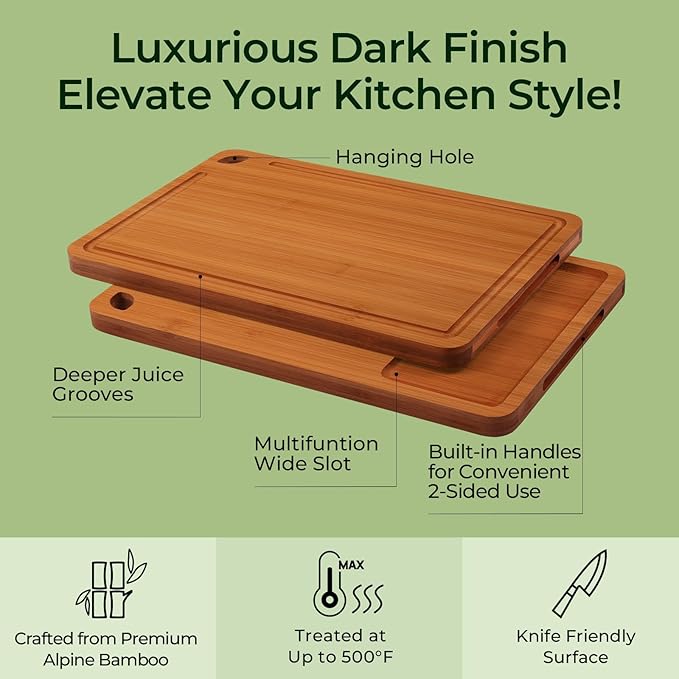 Keechee Bamboo Cutting Board, Durable Wood Cutting Boards for Kitchen with Deep Juice Grooves & Built-in Handles, Ideal Charcuterie & Chopping for Meat, Vegetables and Fruits Ideal Kitchen Gifts - Image 5
