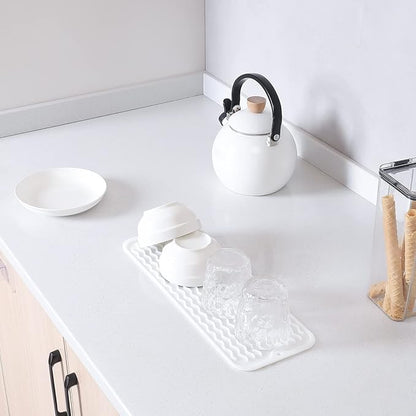 MicoYang Silicone Dish Drying Mat for Multiple Usage,Easy clean,Eco-friendly,Heat-resistant Silicone Mat for Kitchen Counter,Sink,Bar,Bottle,or Cup White M 17 inches x 6 inches - Image 6