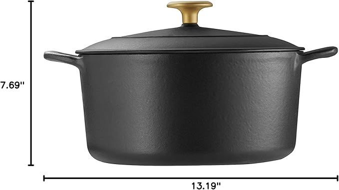 Tramontina Bestow Enameled Cast Iron Dutch Oven Pot with Lid, Round 5.5-quart, Matte Black with Gold Knob - Image 9