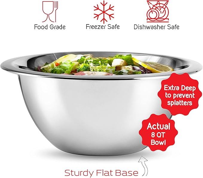 EATEX Stainless Steel Mixing Bowls with Measuring Cups & Spoons Set of 14 - Dishwasher Safe Nesting Mixing Bowl Set for Cooking, Baking & Meal Prep Non-Slip Premium Bowls - Image 4
