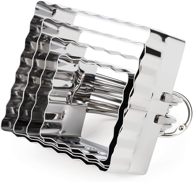 HULISEN Square Biscuit Cutter Set (4 Pieces/Set), Stainless Steel Cookies Cutter with Handle, Professional Baking Dough Tools (Ripple Square) - Image 4