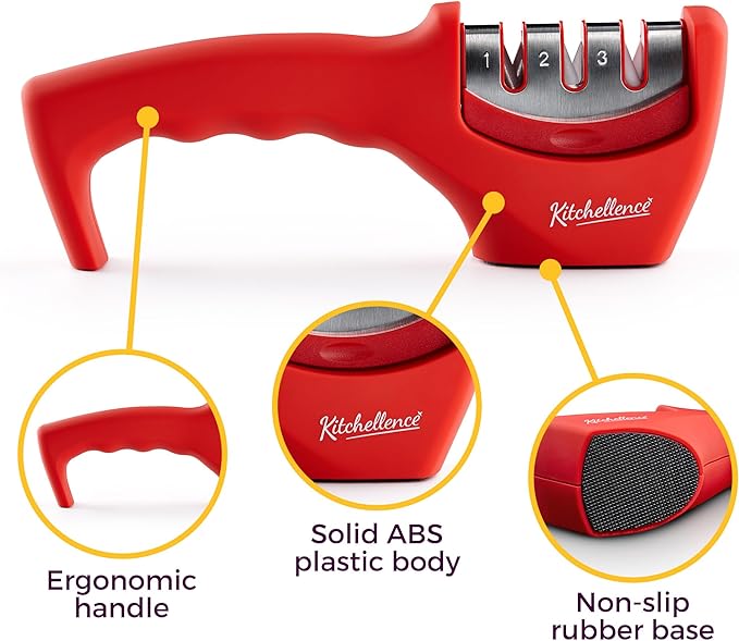 4-in-1 Kitchen Knife Accessories: 3-Stage Knife Sharpener Helps Repair, Restore and Polish Blades and Cut-Resistant Glove - Image 4