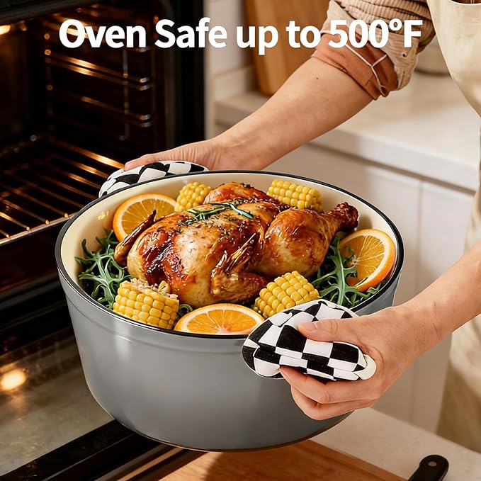Enameled Cast Iron Dutch Oven with Lid -6.5 QT, incl. Sourdough Bread-Baking Supplies like Banneton Proofing Basket, Heavy Duty Cookware Bread-Oven for Baking, Stews, and Roasting, Gray - Image 5