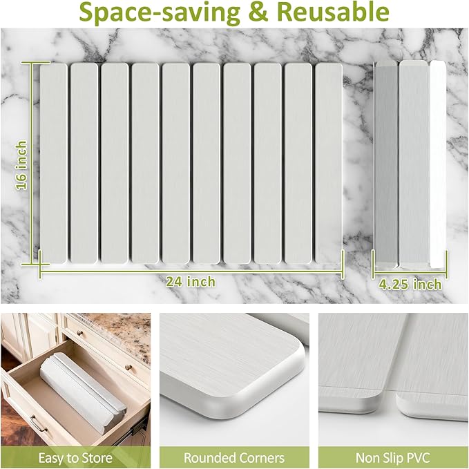 Large Stone Dish Drying Mat for Kitchen Counter, 24"(L)×16"(W), Collapsible Quick Dry Stone Dish Mats, Super Absorbent Diatomaceous Earth Drying Pad for Dishes Bottles Cups, Any Countertop (Beige) - Image 4