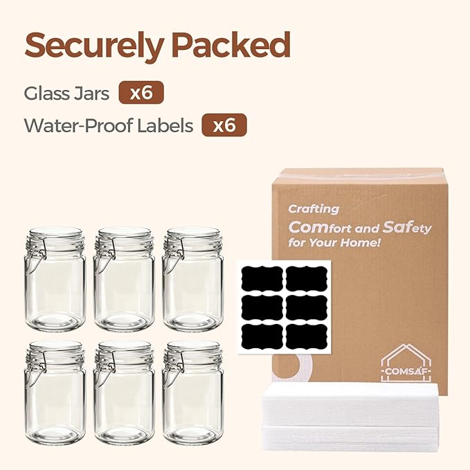 ComSaf 6-Pack 25oz Straight Sided Glass Jars with Lids, Meal Prep & Canning Containers for Overnight Oats, Salads, Fermenting & Pickling, Easy-to-Clean Cylinder Canisters for Pantry - Image 8
