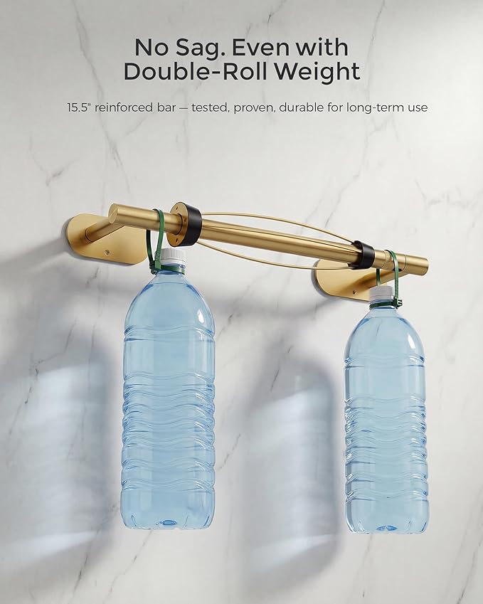 Gold Paper Towel Holder Under Cabinet, Self Adhesive or Wall Mount for Kitchen Bathroom, Stainless Steel Paper Towel Holders with Damping Effect, Single Hand Operable - Image 5