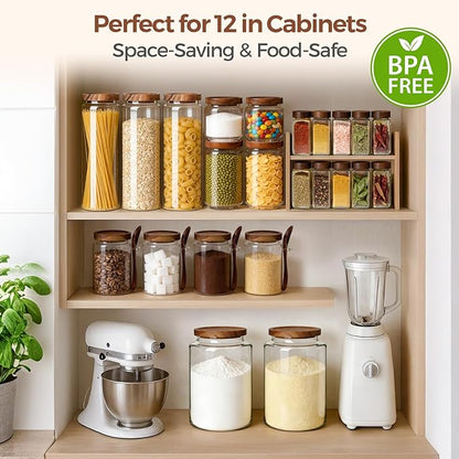 ComSaf 6PCS (1.1Qt/0.5Qt) Glass Pantry Storage Container with Acacia Wood Lid, Airtight Glass Canister with Stacked Design for Orderly Organizing, Glass Jar Organizing Dry Goods in Pantry & Cabinet - Image 5