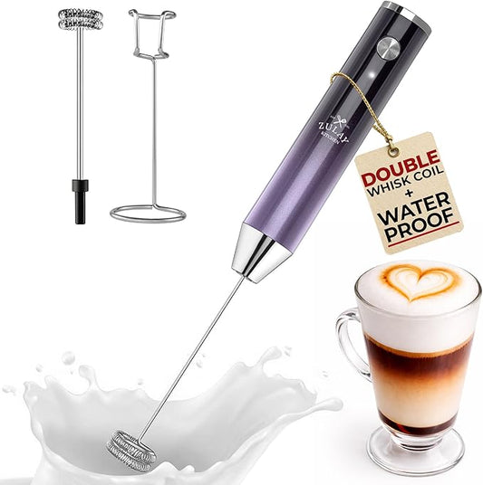 Zulay Kitchen Rechargeable Milk Frother Handheld Lux - Powerful 2-Speed Motor, Waterproof, 2000mAh Battery - Drink Mixer for Latte, Cappuccino, Matcha & Protein Powder - Lux Galaxy by ZulayKitchen