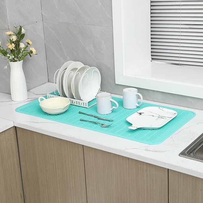 MicoYang Silicone Dish Drying Mat for Multiple Usage,Easy clean,Eco-friendly,Heat-resistant Silicone Mat for Kitchen Counter or Sink,Refrigerator or Drawer Liner Mint 5XL 36inches x 18inches - Image 6