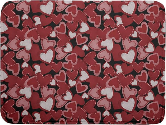 Valentines Day Dish Drying Mat for Kitchen Counter 24x18 Inch Love Drying Mat with Absorbent Reversible Microfiber Black Red Grey Heart Dish Drainer Mats Rack Pad for Coffee Countertop Protector