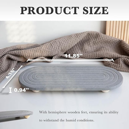 Instant Dry Sink Caddy Organizer – Water Absorbing Stone Tray for Kitchen Bathroom Countertop, Fast Drying Sink Caddy (with Wooden Feet and Natural Loofah, Gray) - Image 6