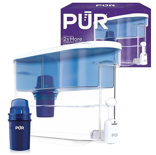 PUR 30-Cup Countertop Water Filter Dispenser, 1 Genuine PUR Filter, 2-in-1 Powerful Filtration, Lasts 2 Months or 40 Gallons, Dishwasher Safe, White/Blue (DS1800Z) by PUR