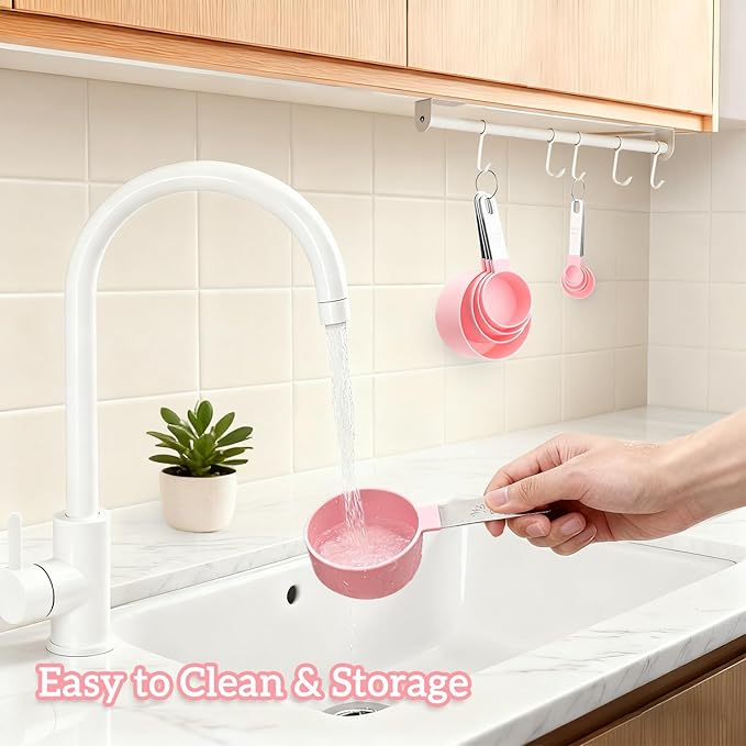 Measuring Cups and Spoons Set, 10 Pieces Stackable Measure Tools with Stainless Steel Handles, Kitchen Gadgets for Cooking & Baking (Pink) - Image 6