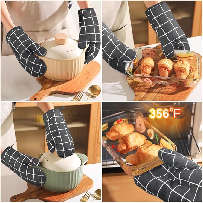 AUAUY Oven Mitts and Pot Holders 6PCS Set, 392°F Heat Resistant Cooking Gloves and Hot Pads Baking Mittens Grilling Gloves BBQ Gloves Non-Slip Kitchen Mittens for Oven Cooking Baking Grilling - Image 6