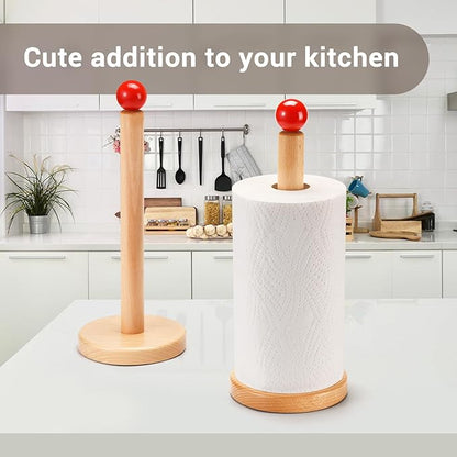 Paper Towel Holder, Wooden Kitchen Roll Stand (Red Ball)