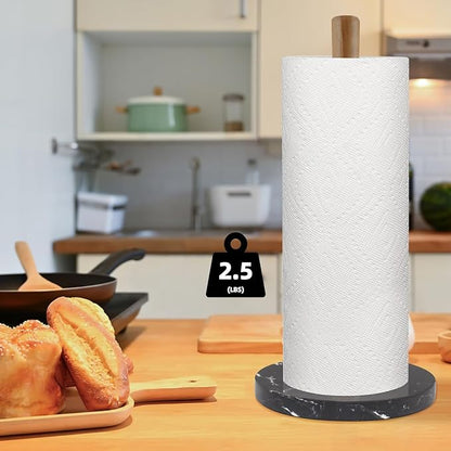 Buruis Wood Paper Towel Holder, Marble Base Modern Decorative Countertop Standing Rolls Holder for Kitchen, Toilet, Pantry and Bathroom (Marble Base Black) - Image 6
