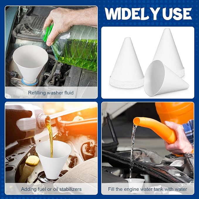 SiliFine 50 Pcs Paper Funnels for Motor Oil 6 oz Disposable Engine Oil Funnel for Gas Car Change Cone Fluid Automotive Use Dispensers or Kitchen Filling Bottle