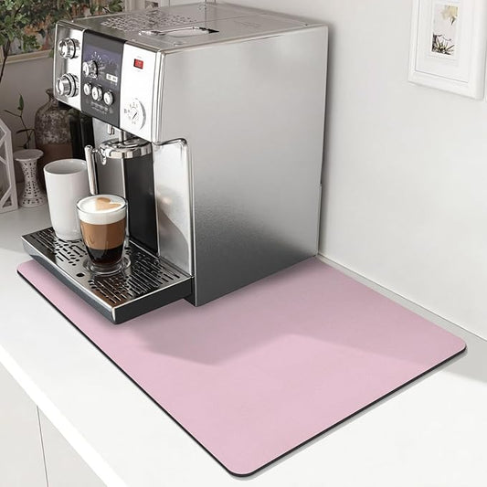 Coffee Mat,Absorbent Dish Drying Mat for Kitchen Counter,Coffee Bar Mat,Non-Slip Rubber Backed,Hide Stains & Quick Dry,for Espresso Machine,Coffee Station,Cups & Sink,12" x 20"(Pink)