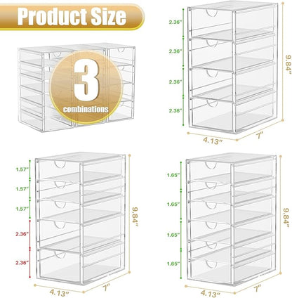 Acrylic 3 Pack Desk Organizers and Accessories, Makeup Organizer Storage With 15 Drawers, Desk Organizers, Dustproof Drawer Organizer and Storage for Make Up, Jewelry, DIY Pen - Image 3
