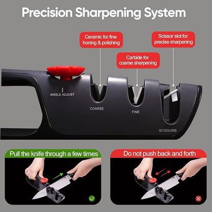 USELUCK Knife Sharpener, 6 Adjustable Sharpening Angles, Diamond-Coated Ceramic Stones for Kitchen, Professional & Pocket Knives - Coarse & Fine