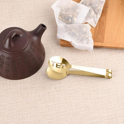 4Pcs Gold Tea Bag Squeezer, Stainless Steel Clip On Strainer, Tea Spoon Tongs For Loose Tea Ice Sugar Cubes, Tea Bag Holder Tea Accessories For Tea Drinkers