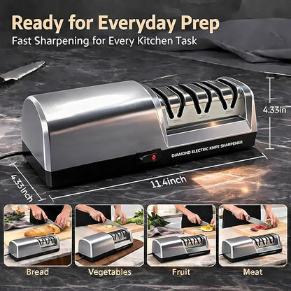 Electric Knife Sharpener for Kitchen, 3-Stage Professional Kitchen Knife Sharpener with 15° Precision Angle Guide, Fast & Portable Stainless Steel Grinding Tool for Sharpening, Repairing & Polishing - Image 7