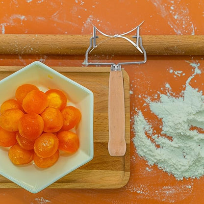Gatuida Stainless Steel Rolling Pastry Cutter Maker Dumpling Wrapper Circle Roller Cookie Dough Cutting Tool with Wood Handle Kitchen Accessories