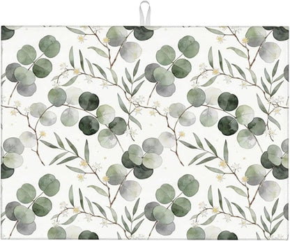 Sage Green Dish Drying Mat, for Spring Kitchen Counter Microfiber Absorbent, Sage Leaves Dish Draining Mat Extra Large 18"x24" by Vodbne
