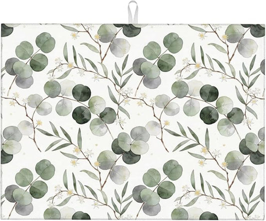 Sage Green Dish Drying Mat, for Spring Kitchen Counter Microfiber Absorbent, Sage Leaves Dish Draining Mat Extra Large 18"x24" by Vodbne