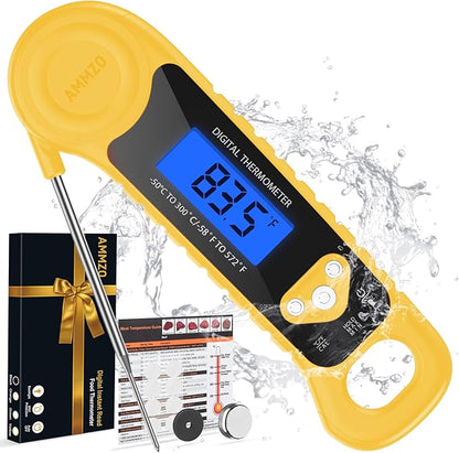 AMMZO Meat Thermometer Digital, Instant Read Food Thermometer - Waterproof w/Backlight for Cooking, Candy, Deep Fry, BBQ, Grill, Candy Making Accessories, Gifts for Men Women(Yellow) by AMMZO