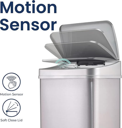 Ninestars 13 Gallon Automatic Trash Can, 50L Touchless Motion Sensor Garbage Can with Odor-Sealing Lid, Rectangular Stainless Steel, Silver Trim - Image 2