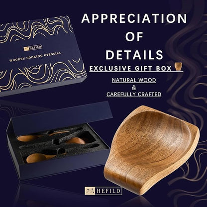 Wooden Spoons for Cooking, Nonstick Cooking Utensil Set with 7 Piece Acacia Wooden Spatulas and Spoons, as well as a Extra Whole Wood Spoon Rest, Terrific for Everyday Kitchen Tasks - Image 4