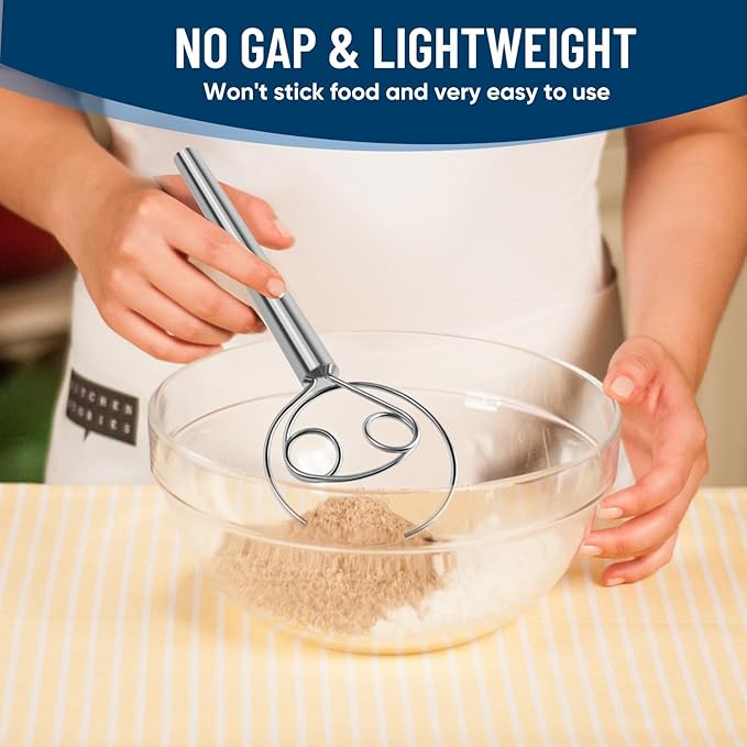 Danish Dough Whisk Stainless Steel Wooden Handle for Sourdough Bread Pizza and Pastry Making - Image 5