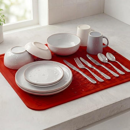 MicoYang Silicone Dish Drying Mat for Multiple Usage,Easy clean,Eco-friendly,Heat-resistant Silicone Mat for Kitchen Counter or Sink,Refrigerator or Drawer Liner Red XL 18 inches x 16 inches - Image 6