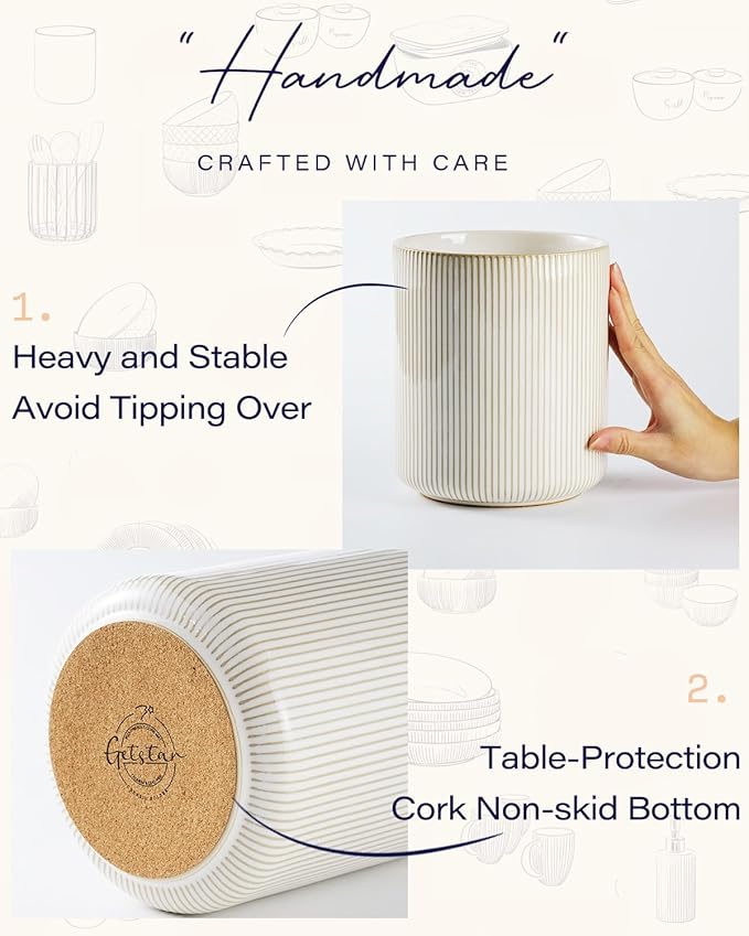 getstar Large Utensil Holder for Kitchen Counter,7.2" Vintage Ceramic Utensils Crocks Utensil Organizer for Spatula Farmhouse Kitchen Decor - Image 3