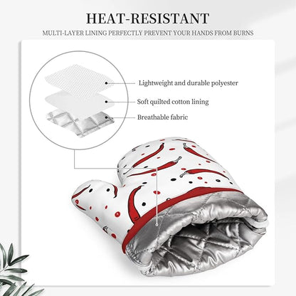 Pepper Silicone Oven Mitts Pan Mats Set of 2, Heat Resistant Gloves Potholder with Non-Slip Grips Hanging Loops Pot Holder, Spring Summer for Chef Cooking, Baking, Grilling, BBQ