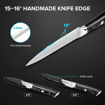 MOSFiATA 5” Chef Knife and 3.5" Fruit Knife Set with Knife Sheath, German High Carbon Stainless Steel EN.4116 with Micarta Handle and Gift Box for Vegetable and Fruit Cutting - Image 6