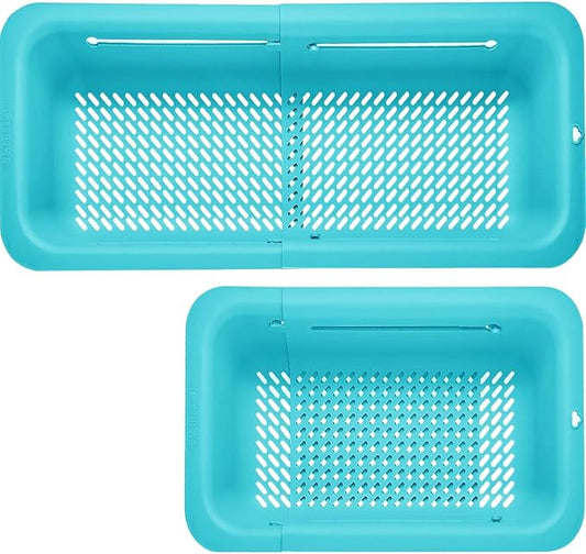 LASSHSWA Collapsible Colander for Kitchen, Over the Sink Strainer Basket for Kitchen, Fruit Pasta Food Strainer Expandable Plastic Colander BPA Free (Blue) by LASSHSWA
